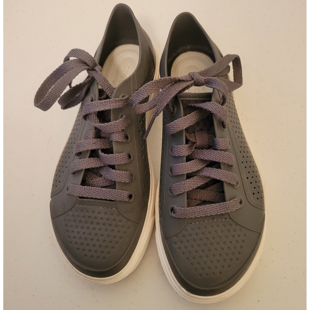 Crocs Citilane Roka Court Gray Perforated Lace Up Sneakers 204884 Womens 6